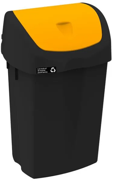 NRW waste bin with yellow swing lid, sustainable, 25 L